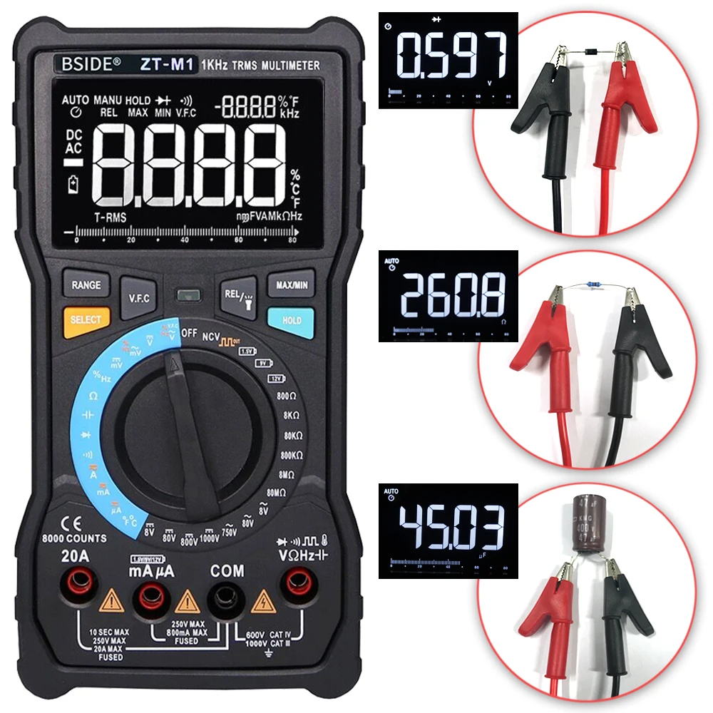 

ZT-M0 ZT-M1 ZT-X Auto/Manual Digital Multimeter 3-Line Triple Display Battery Test Voltage VFC Square Wave Output Tester