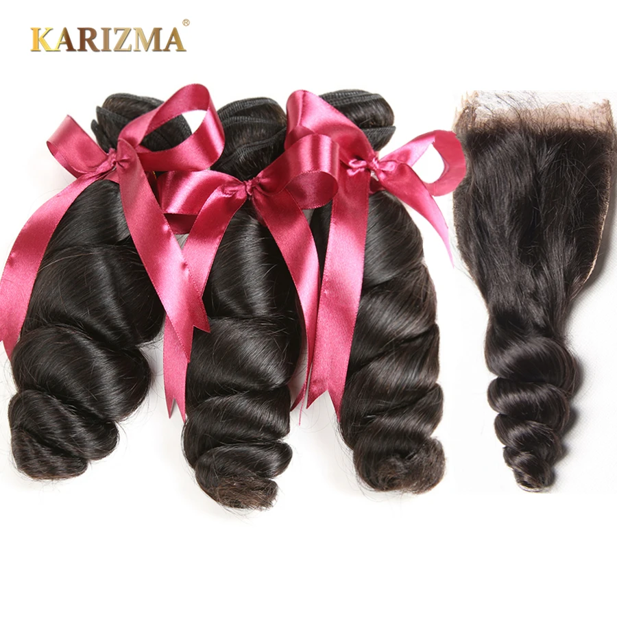 Peruvian Loose Wave Bundles With Closure 4pcs 100 Human Hair