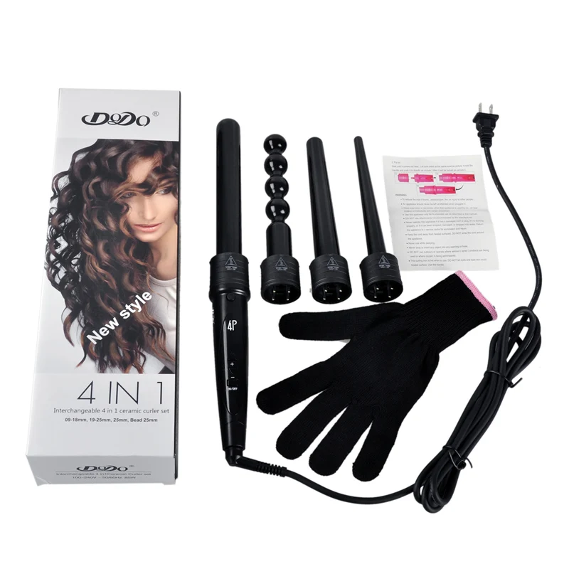 

New Arrival 4 in 1 Interchangeable Hair Curler Rollers Digital LCD Hair Curling Iron Ceramic Curling Wand Set Styler