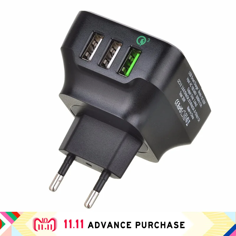 

3 in 1 one plus QC 3.0 charger power adapter multi usb dock phone charging plug iphone fork quick charge fast auto