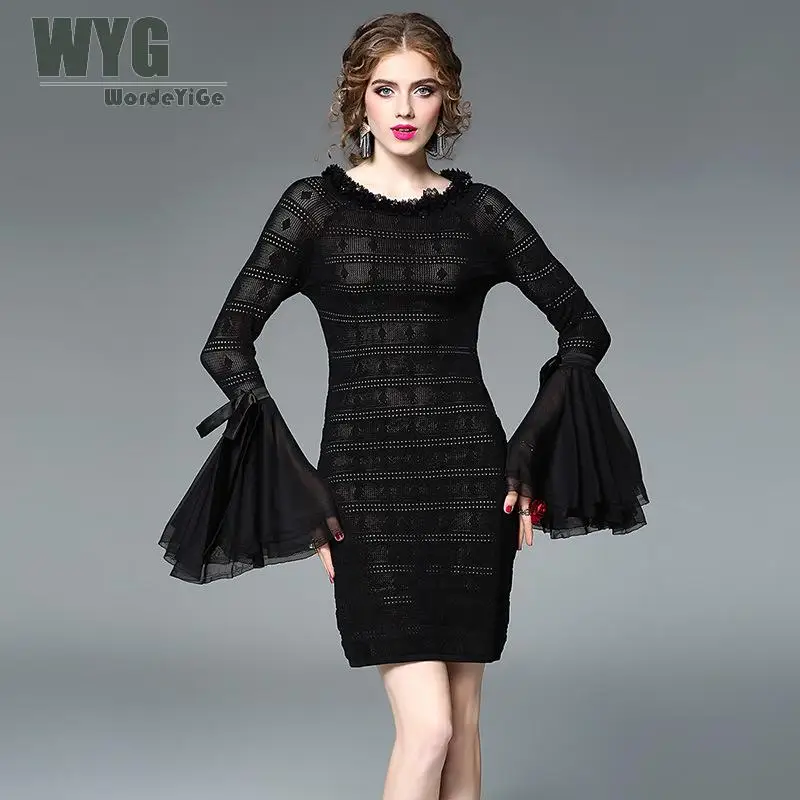 black tight dresses long sleeve