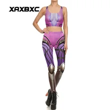 XAXBXC 1640, сексуальный спортивный костюм для девушек, набор, Blizzard Widowmaker, принты, Леггинсы для йоги, штаны, укороченный топ, жилет, для тренажерного зала, для фитнеса, женские комплекты для йоги