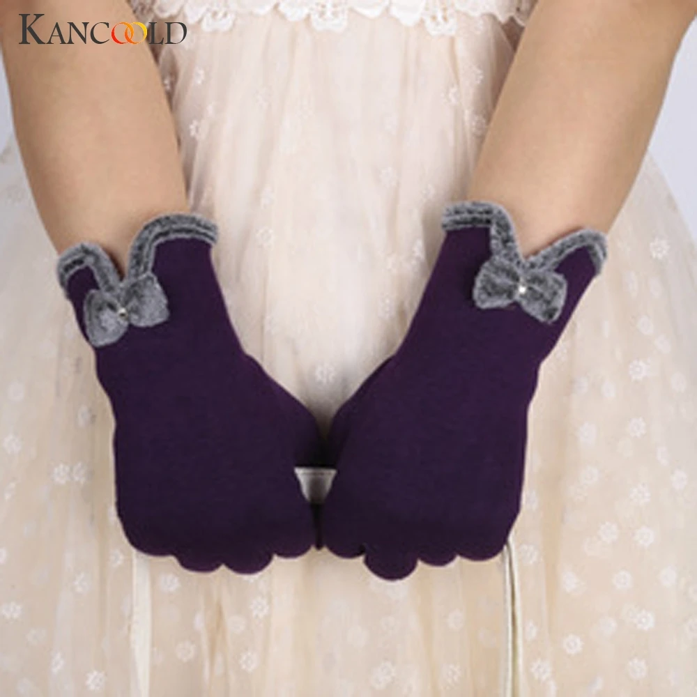 Перчатки kancoold, женские модные пушистые зимние теплые перчатки на весь палец, лыжные ветрозащитные перчатки с бантом для рук, новые женские перчатки 2018NOV29