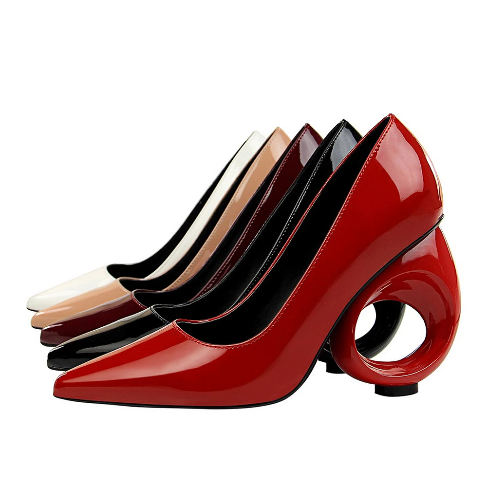 BIGTREE 2019 New Fashion Openwork High Heels Luxury Design Women's Shoes Patent Leather Sexy Shallow Mouth Pointed Shoes