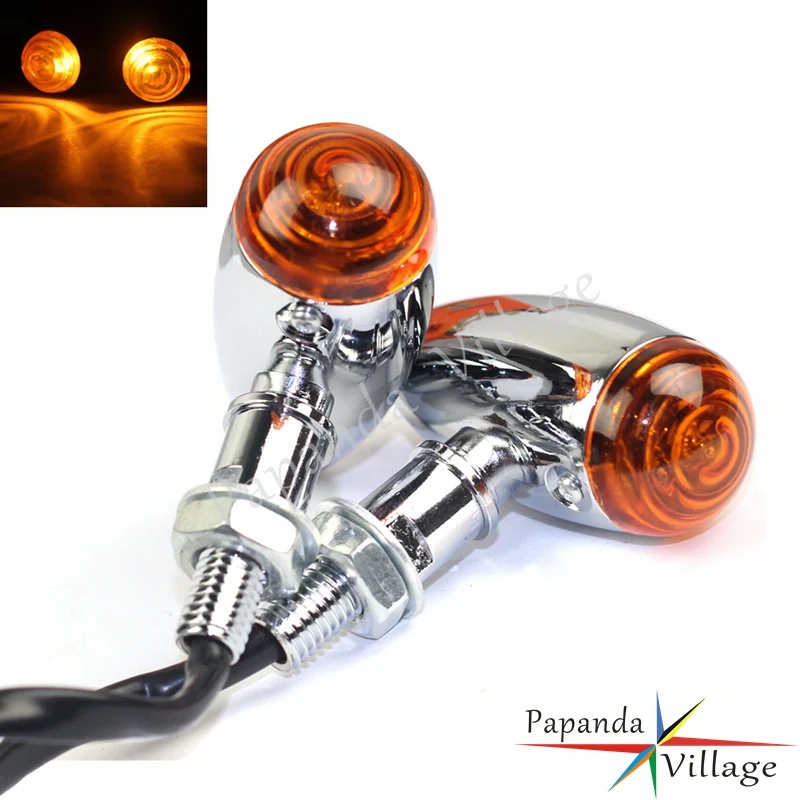 

Universal Chrome Motorcycle 12V LED Turn Signal Light Indicators Flasher Blinker Amber Light for Harley Softail Cafe Racer