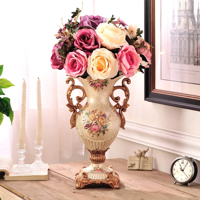 European luxury retro big vase decorative floral ears stick drill
