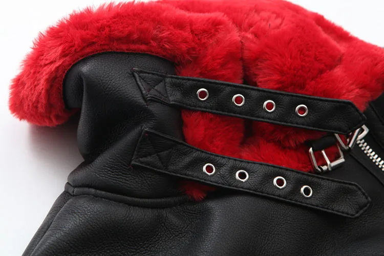 Pu Leather Coat Turn-Down Collar Zipper Thick Warm Jacket Casual faux Fur Leather Jacket Motorcycle Red PU Leather Outwear PY50