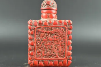 

China rare Coral Carve Lifelike Dragon & Bamboo Shape Elegant Snuff Bottle