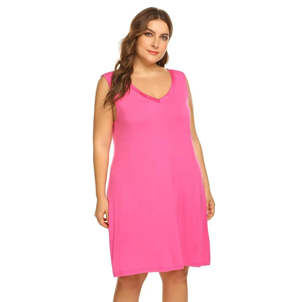 Ekouaer размера плюс ночная рубашка платье женская ночная рубашка с v-образным вырезом без рукавов Ночная сорочка Платье XL-5XL