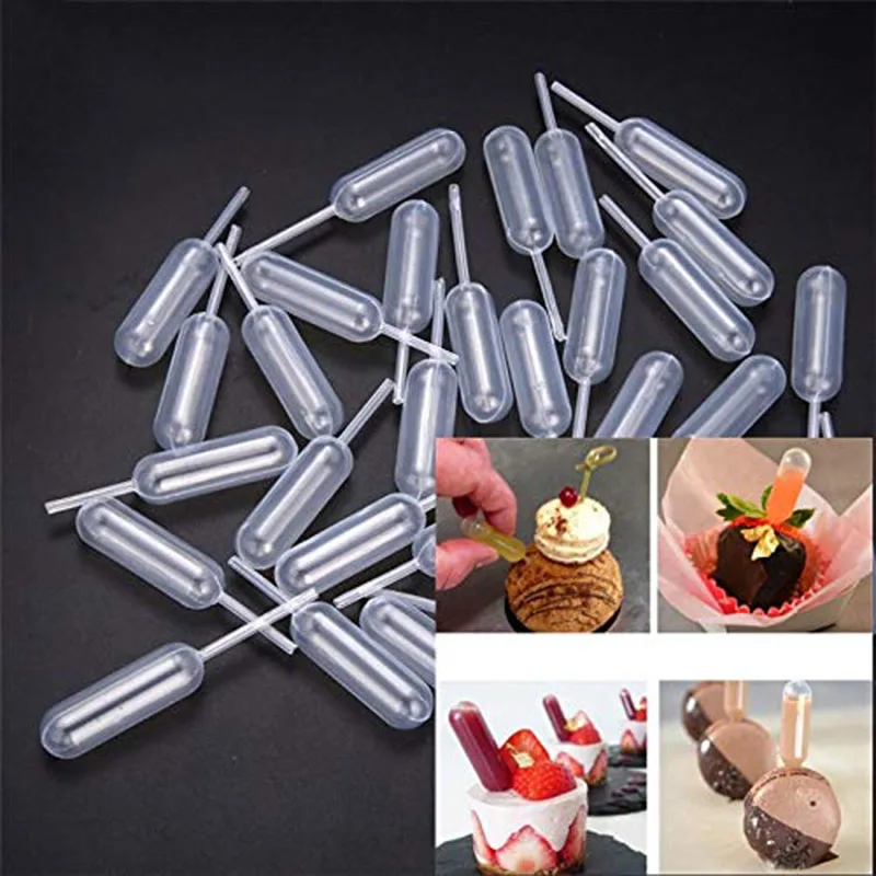 

50Pcs 4ml Plastic Pipettes Cupcakes Infuser Tubes for Ice Cream Jelly Milkshake Straw Droppers Disposable Kitchen Baking Tools