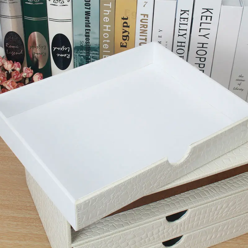 home office 3-drawer wood leather desk file cabinet storage drawer box organizer document holder rack tray crocodile white 217E
