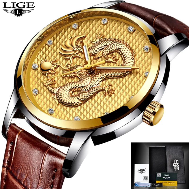 

LIGE Luxury Brand Men Sport Watches Leather Quartz Clock Men Waterproof Wrist Watch Male Military Watches Man Relogio Masculino
