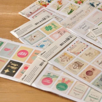 

8 bags/lot (128 pcs) DIY Vintage Retro Classic Stamp Sticker Flowers Birds Stamp For Decoration Scarpbooking stationery