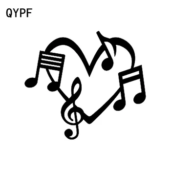 

QYPF 15.5CM*14CM Interesting Music Notes Heart Love Vinyl Car Window Sticker Decal Black/Silver C15-0698