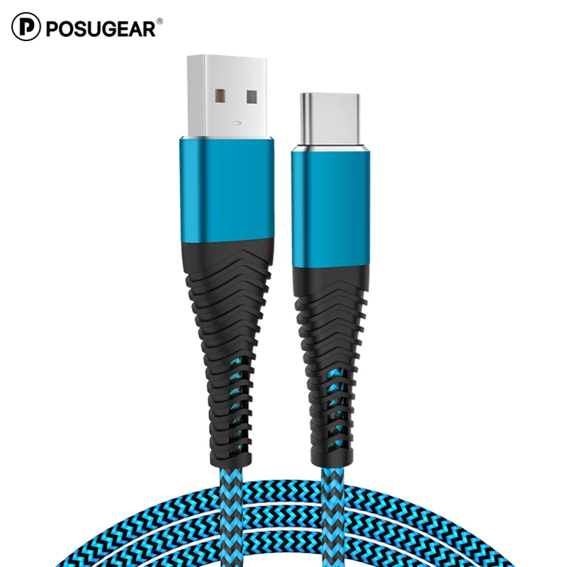 Кабель для быстрой зарядки posugear 2.4A type-C, кабель для быстрой зарядки, кабель для синхронизации данных type-C, usb-кабель для samsung, huawei, xiaomi - Цвет: 2m Bule