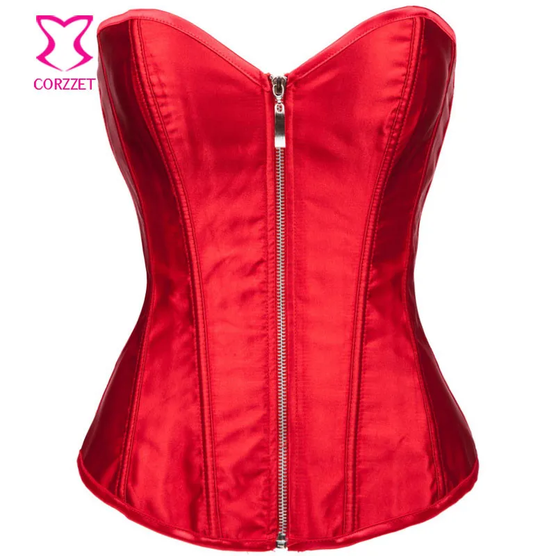 Women Corsets Lingerie Zipper Satin Red Corset Sexy Waist Trainer