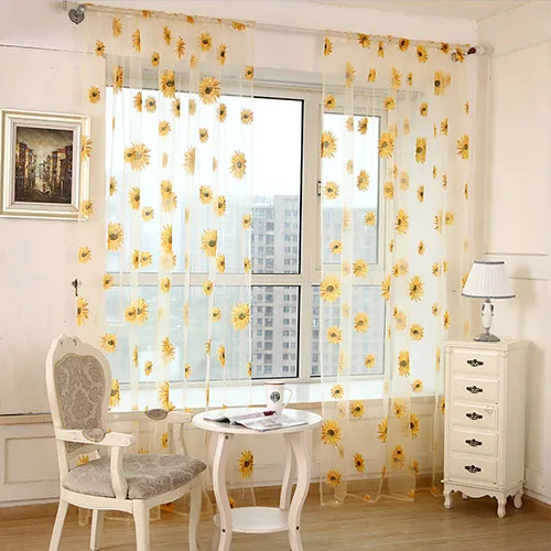 Отвесные занавески с цветочным принтом для гостиной, кухни, тюль, отвесная панель, занавески на окно, вуаль, занавески для спальни - Цвет: yellow