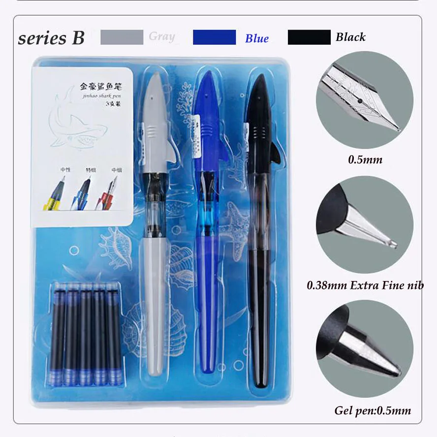 3 шт. в наборе, высокое качество, перьевая ручка Jinhao Shark, 0,5 мм, чернильные ручки для письма, гелевая ручка, школьные принадлежности, papelaria - Цвет: Style B