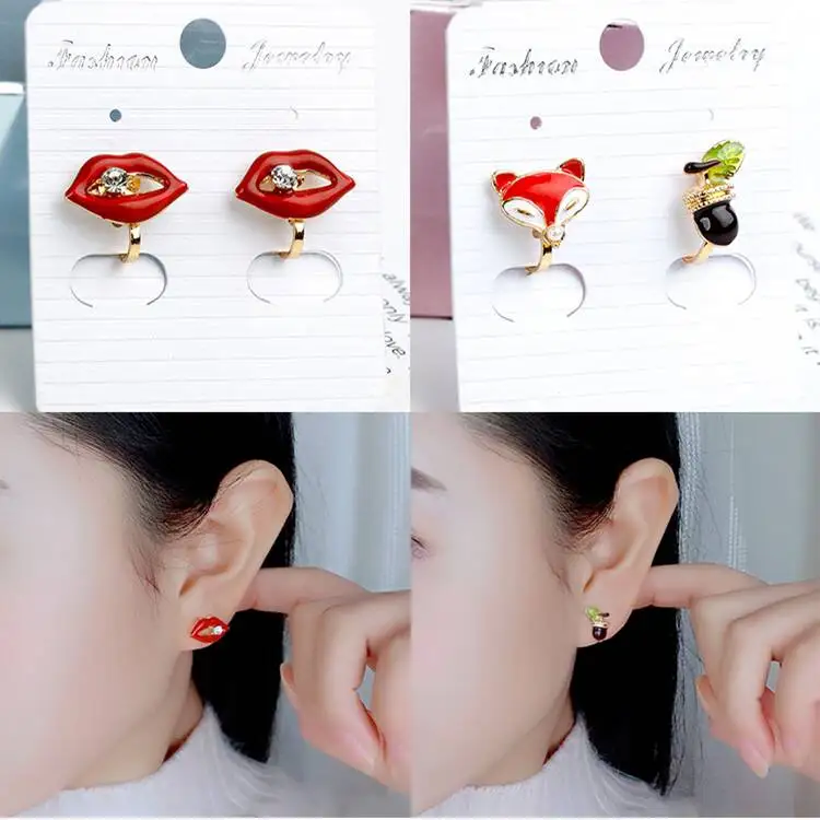 A Set of 2 Pairs Korea Style Animal Insect No Hole Earring Simple Charms Clip on Earrings for Children Students Jewelry Gifts 