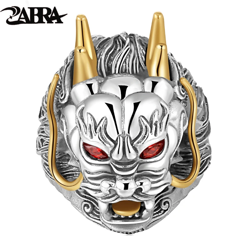  ZABRA Luxury 925 Sterling Silver Dragon Ring Big Adjustable Size Red Stone Cubic zirconia Punk Mens