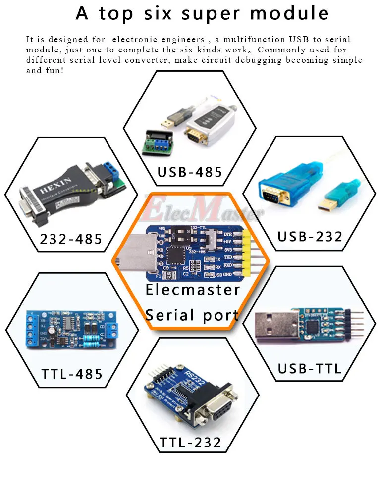 Witmotion USB-UART 6-в-1 постоянного тока в переменный конвертер, многофункциональный(USB-TTL/RS485/232, TTL-RS232/485232-485) последовательный адаптер переменного тока, с CP2102 модуль