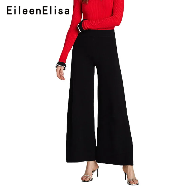 

Eileen Elisa Elegant Trousers Women Side Split Pants Slim Street New Autumn 2018 Ladies Casual Wide Leg Pants Long