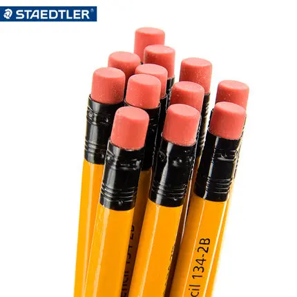 12 шт. Staedtler желтый карандаш 134 деревянный карандаш HB 2B с резиновой головкой офисные и школьные принадлежности