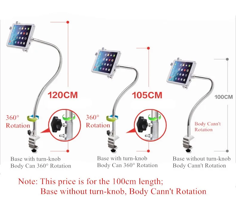 Гибкий полностью металлический держатель для планшета, длинный рукав, 100 см экран, вращение на 360, поддержка 4-11 дюймов, мобильный телефон, ленивая Подставка для iPad Mini