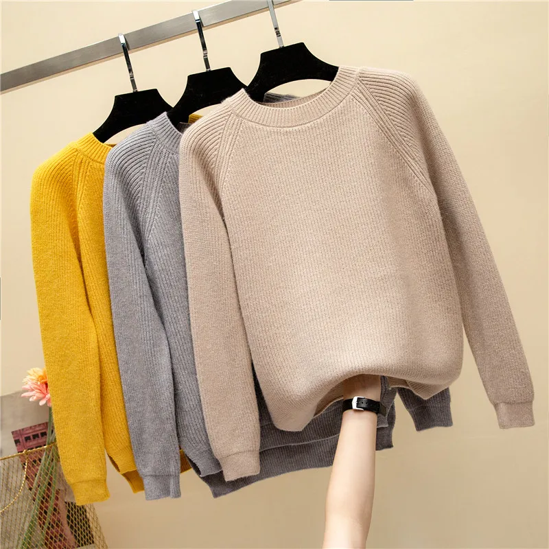 

2019 Autumn Women Sweater Pullover Basic Knitted Cotton Sweater Tops Solid O Neck Jumper Long Sleeve Sweaters pull femme