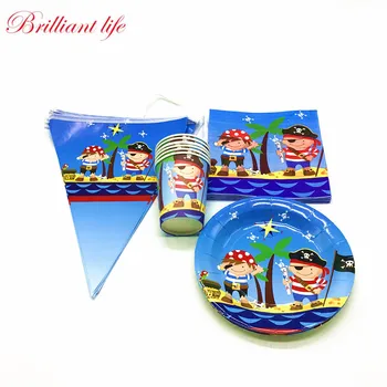 

46pcs Disney Little Pirate Theme Kid Birthday Party Paper Cup Plate Banner Napkin Decoration Disposable Tableware Set Supply