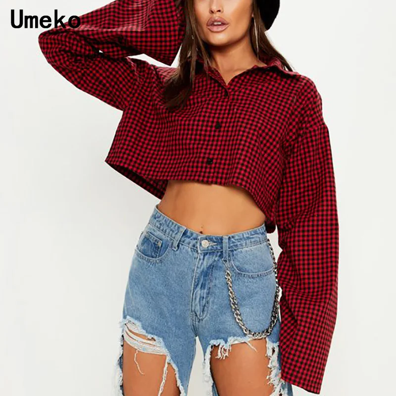 New Fashion Blouse Women Plaid Blouse Flare Women Tops Long Sleeve Button Ladies Casual Shirt Streetwear Female Tops and Blouses