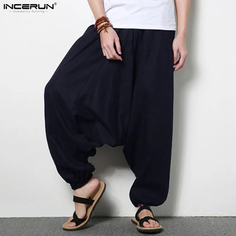 

Mens Large Crotch Harem Pants Plus Size 5XL Elastic Dance Pants Men Trousers Loose Linen Pants Men Joggers Pants INCERUN 8