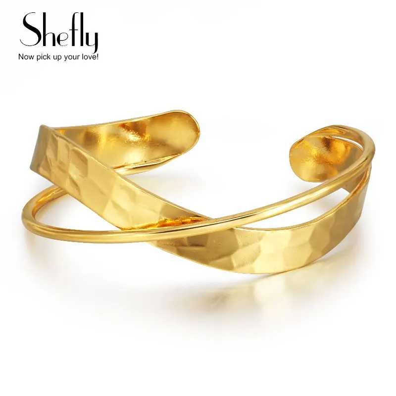 

Bangles Open Cuff Adjustable Gold Color Bracelet Women Luxury Jewelry X Cross Cuff Bracelets & Bangles Female Jewelry SL-0252