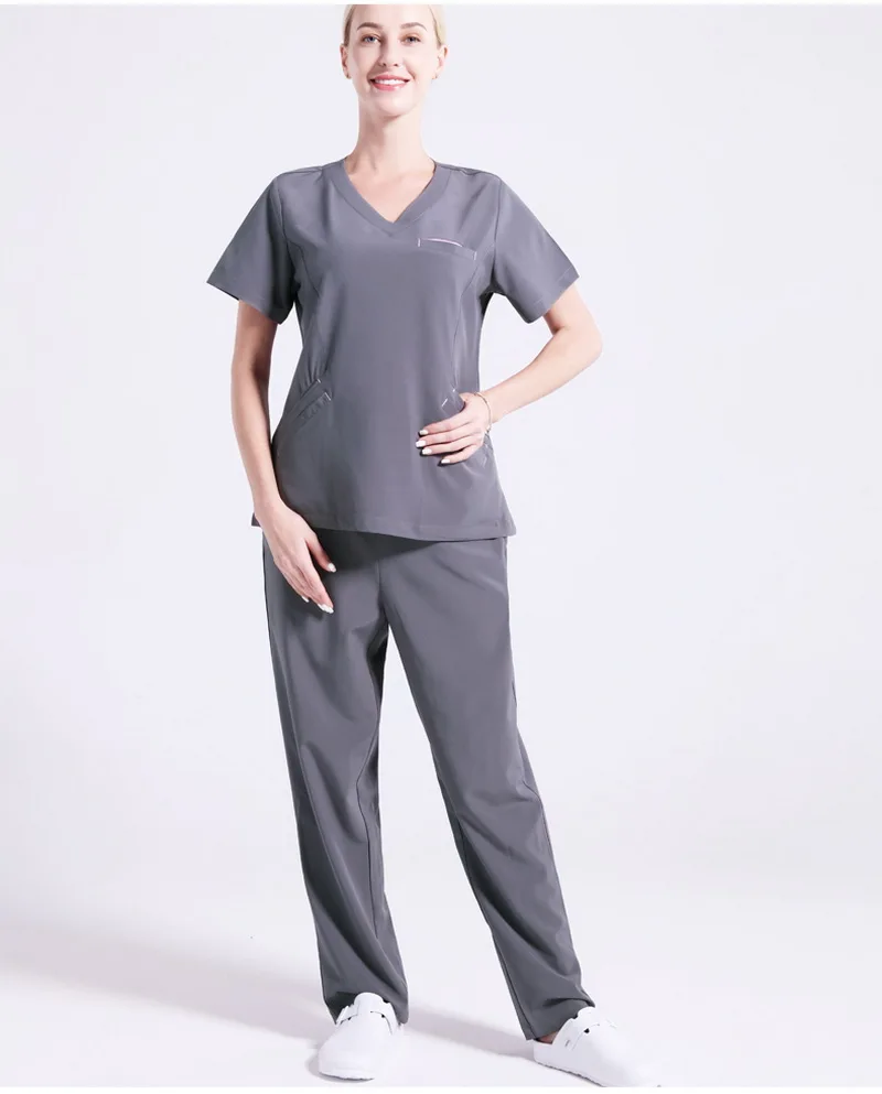 Хирургический медицинский костюм с несколькими карманами, летняя дышащая эластичность, спандекс, топ и штаны для медсестры