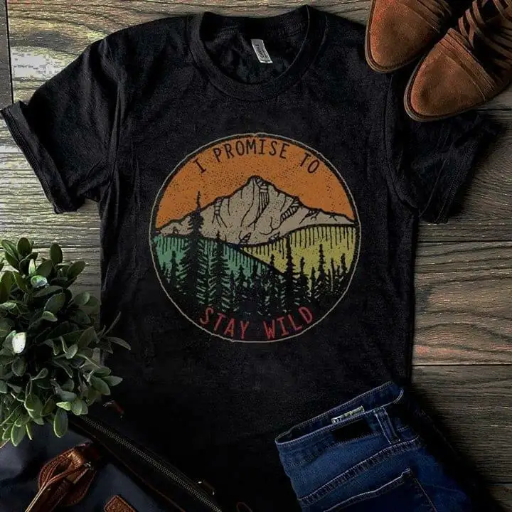 

Camping Hiking Vintage I Promised To Stayed Wild Men Black T Shirt S 5Xl