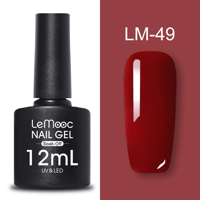 LEMOOC, 12 мл, Цветной Гель-лак с блестками, красный, серый, черный цвета, замачиваемый УФ светодиодный лак, долговечный гель для дизайна ногтей - Color: LM-49