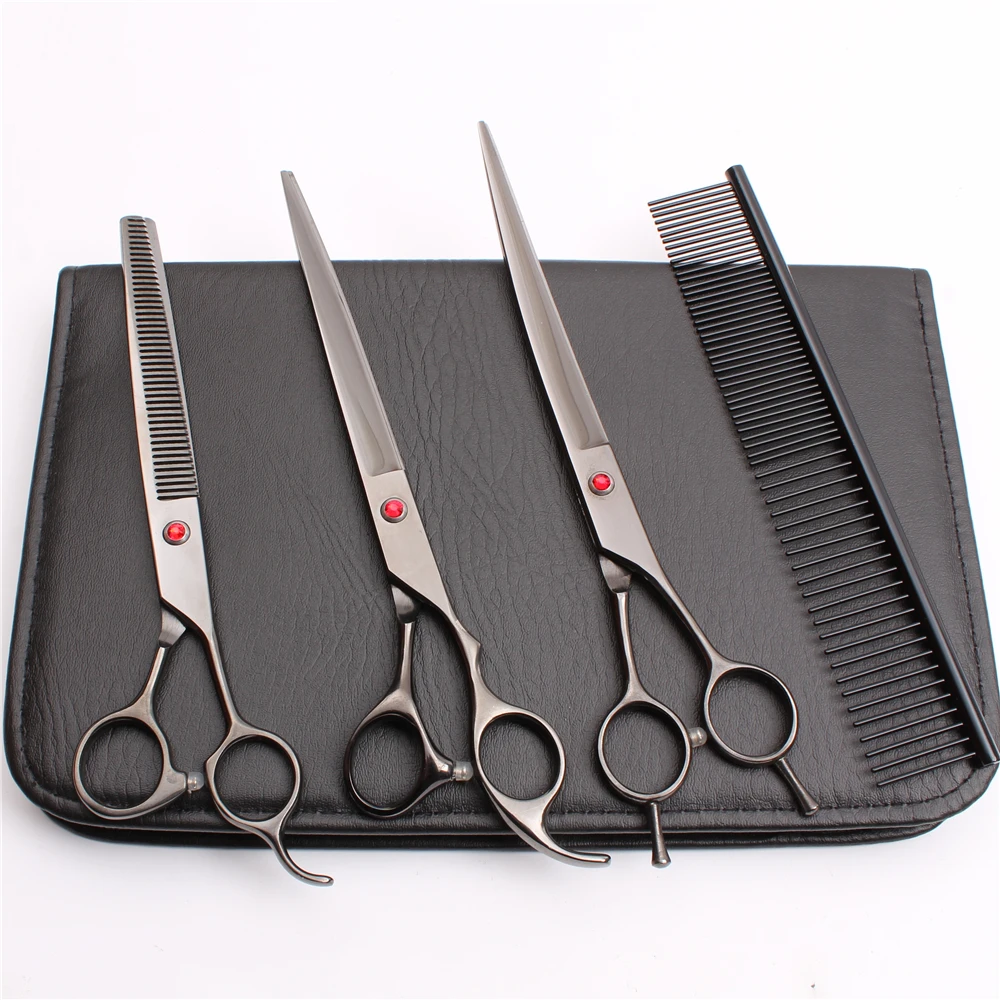 UP 4Pcs 8 &quot22 см нержавеющая черная гравировка стрижка для собак филировочные