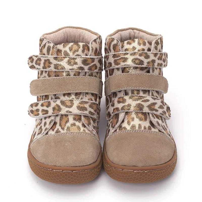 Pekny bosa Brand kids leopard ankle boots child Leather barefoot shoes