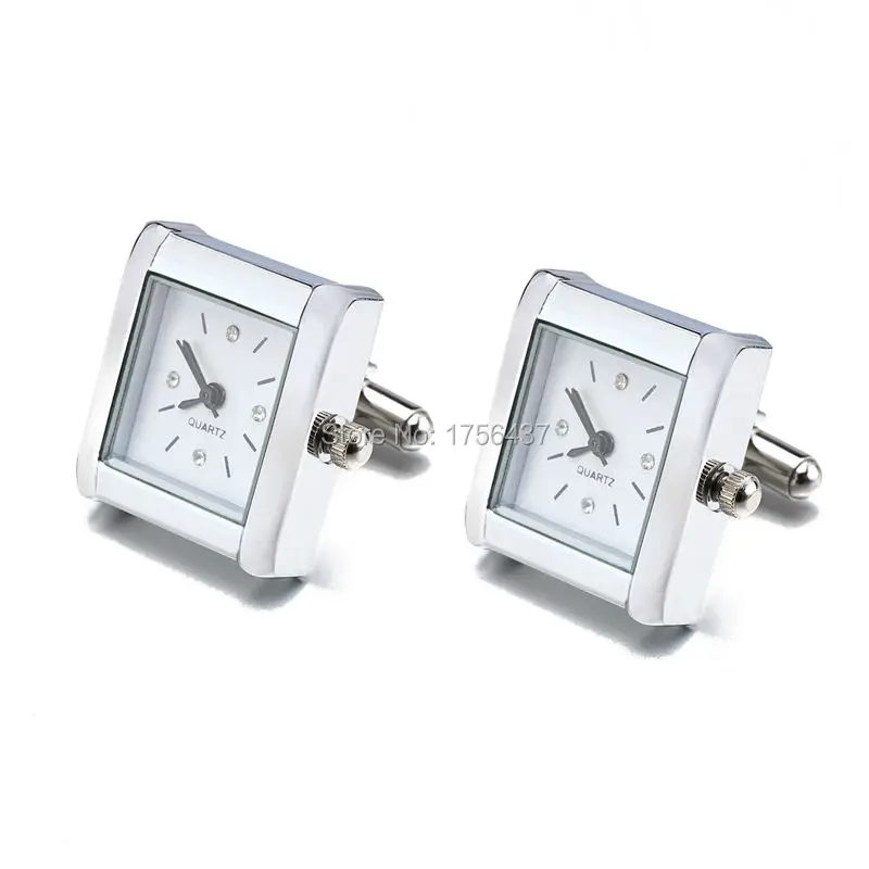 Lepton Functional Watch Cufflinks For Men Square Real Clock Cuff links With Battery Digital Mens Watch Cufflink Relojes gemelos