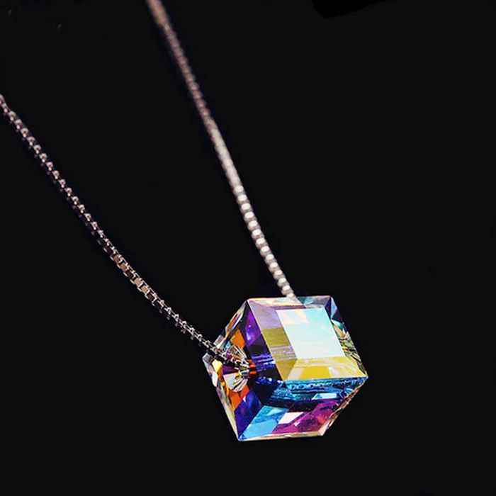 

GALAXY Luxury Colorful Crystal Necklace Pure 925 Sterling Silver Fashion Jewelry Pendant Necklace for Women Gift of Love YN078