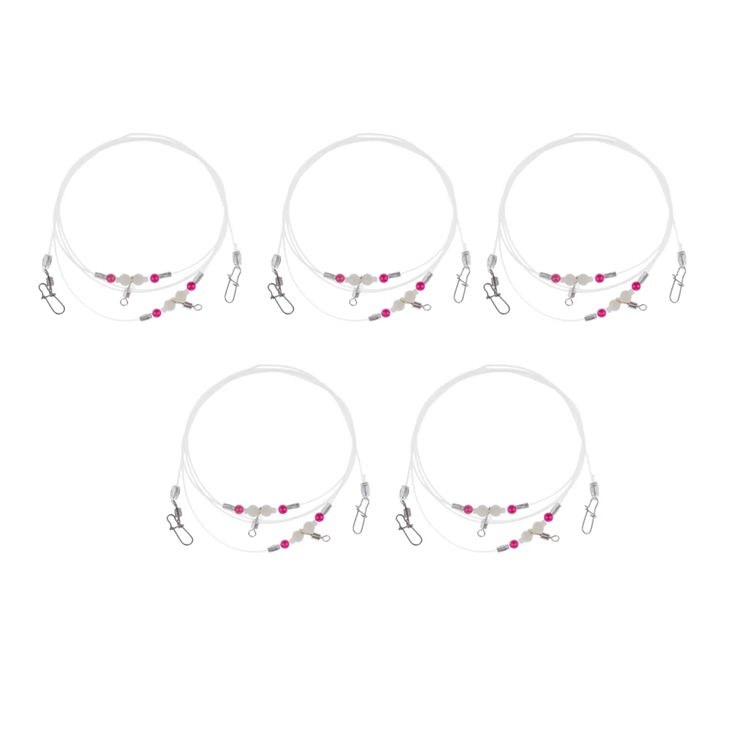 5x High-Strength Nylon Fishing Wire Leaders with Stainless Steel Snaps Copper Swivels Luminous Beads Fishing Accessory Lead Core