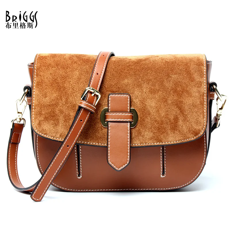 

BRIGGS Brand Vintage Women Saddle Bag High Quality Women Messenger Bags Lady Casual Bags Genuine Leather Crossbody Bags