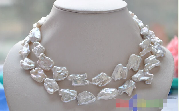 

FREE SHIPPING>>>@@ > p3291 Rare 32" 25mm white baroque KESHI REBORN biwa PEARL NECKLACE ^^^@^Noble style Natural Fine jewe &