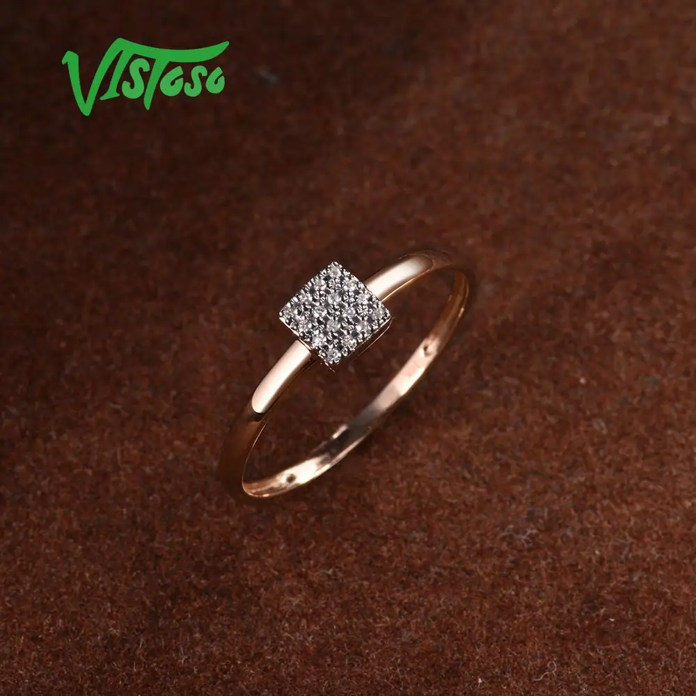 VISTOSO, ювелирный набор для женщин, чистый, 14 к, 585 розовое золото, сверкающий бриллиант, квадратные серьги, кольцо, кулон, набор, модное, хорошее ювелирное изделие