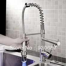 Современная Новый Одной ручкой Led Выдвижной Смеситель Для Кухни Матовый nikcel Прилавок латунным смесителем