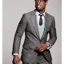Осень-зима темно-серый Твид смокинги для жениха 2 шт. Повседневный приталенный Блейзер свадебные костюмы для выпускного вечера для мужчин(куртка+ брюки