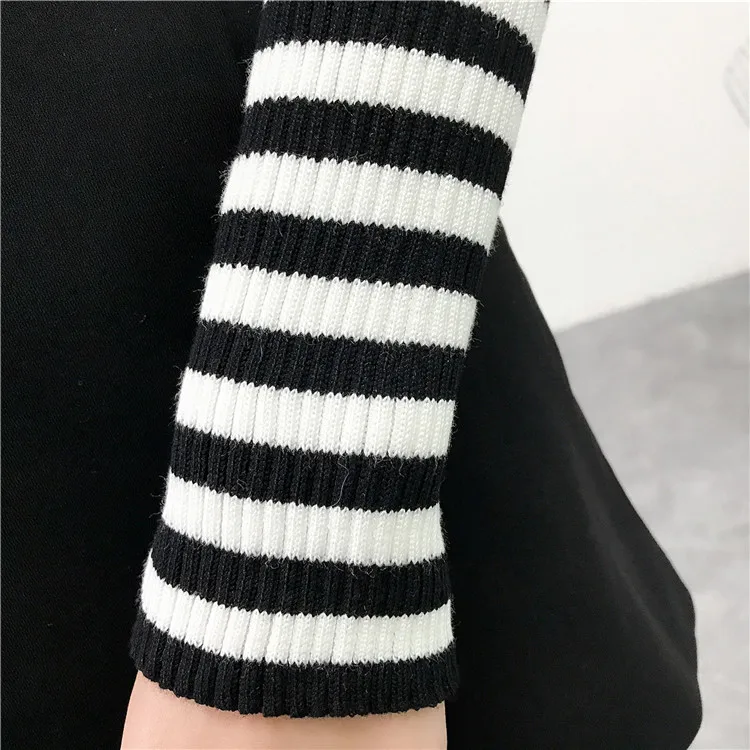 Beiyingni белый черный полосатый свитер для женщин Harajuku Винтаж друзья Вязаный Водолазка пуловер Женский Осенний уличный Топ