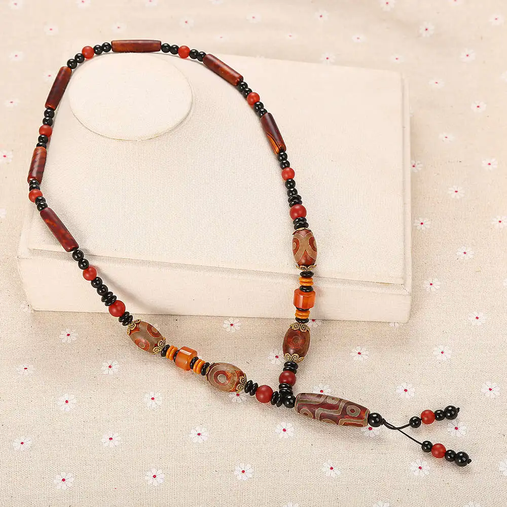 

Natural Agate Healing Crystal Tibet Dzi Genuine Obsidian Stone Pendant Energy Stone Necklace Sweater Chain Fashion Jewelry Yoga