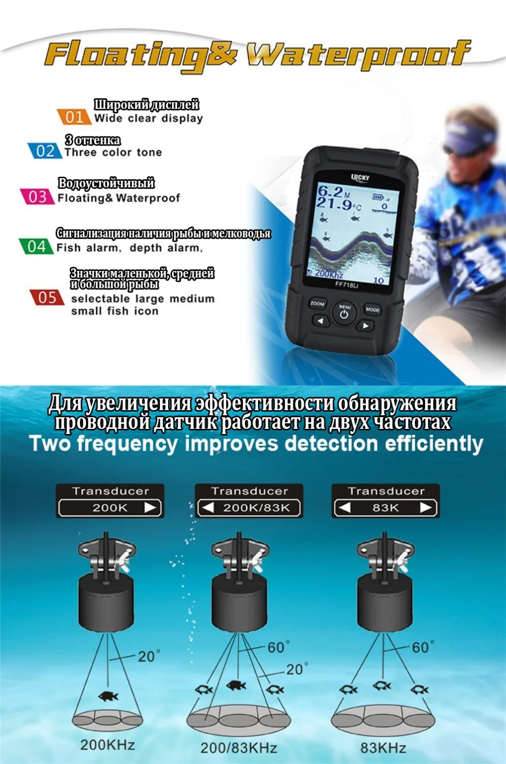 Эхолот для рыбалки FF718LiD T lucky эхолот fish finder sonar for fishing эхолоты fishfinder беспроводной