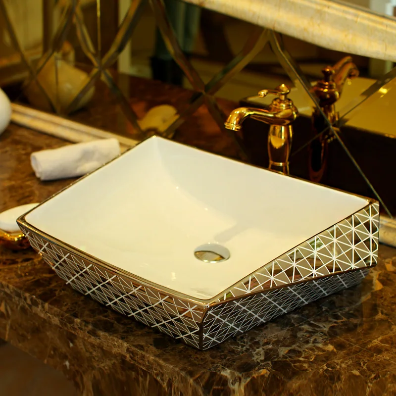 Luxurious Silver porcelain bathroom vanity bathroom sink bowl countertop Rectangular Ceramic wash basin bathroom sink Luxurious Silver porcelain bathroom vanity bathroom sink bowl countertop Rectangular Ceramic wash basin bathroom sink